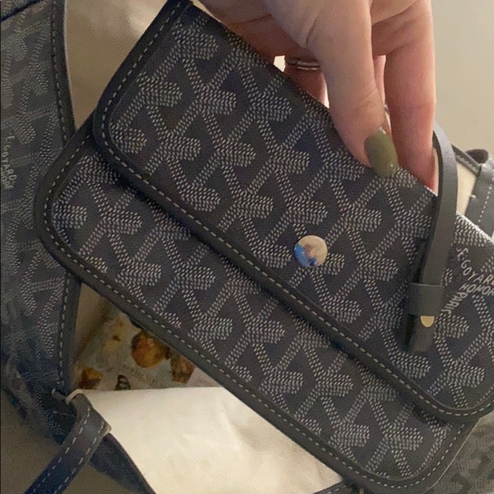 Goyard Gray Monogram Tote with Yellow and White Stripe - Picture 5 of 8